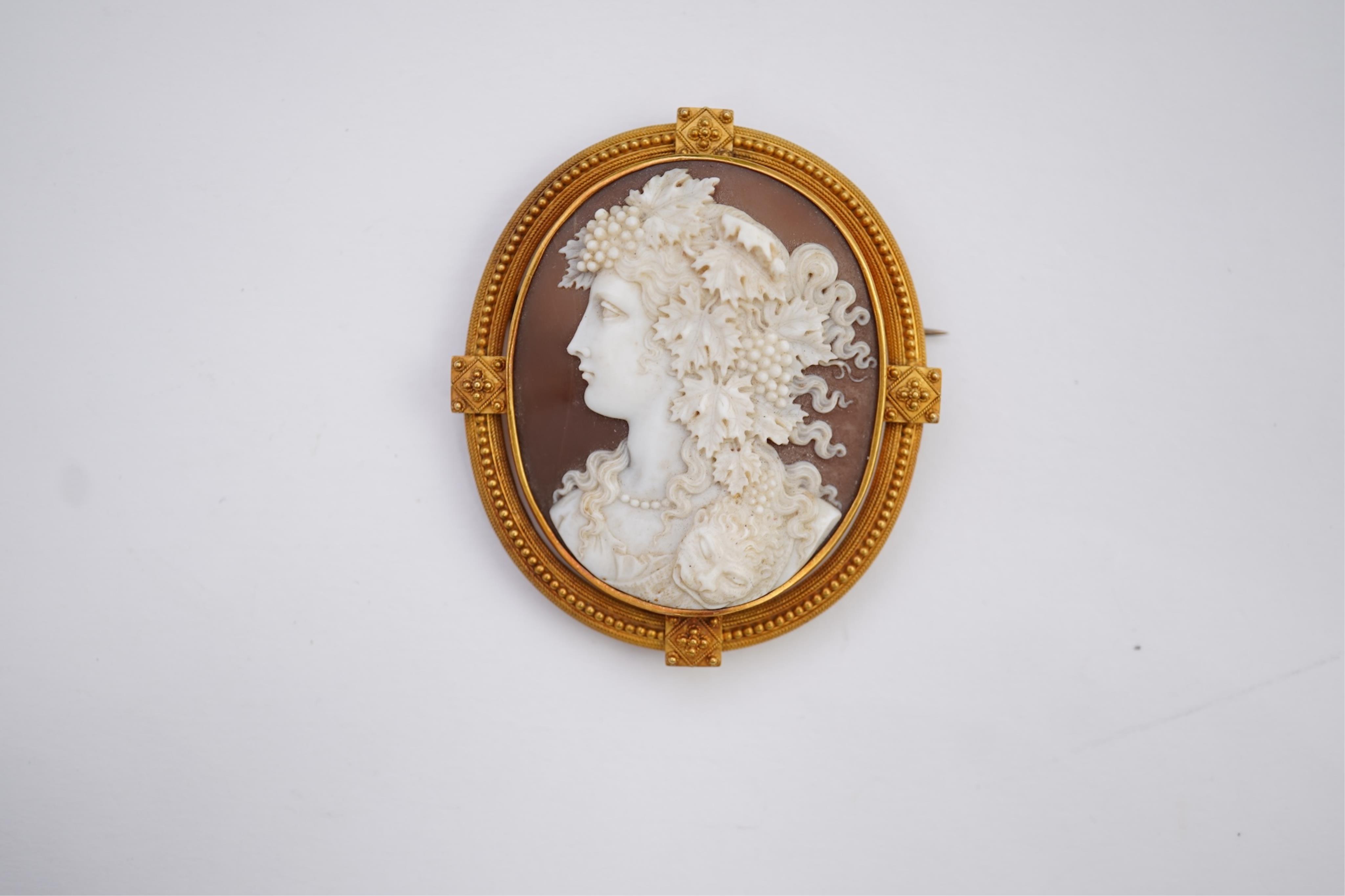A carved shell cameo brooch, second half 19th century